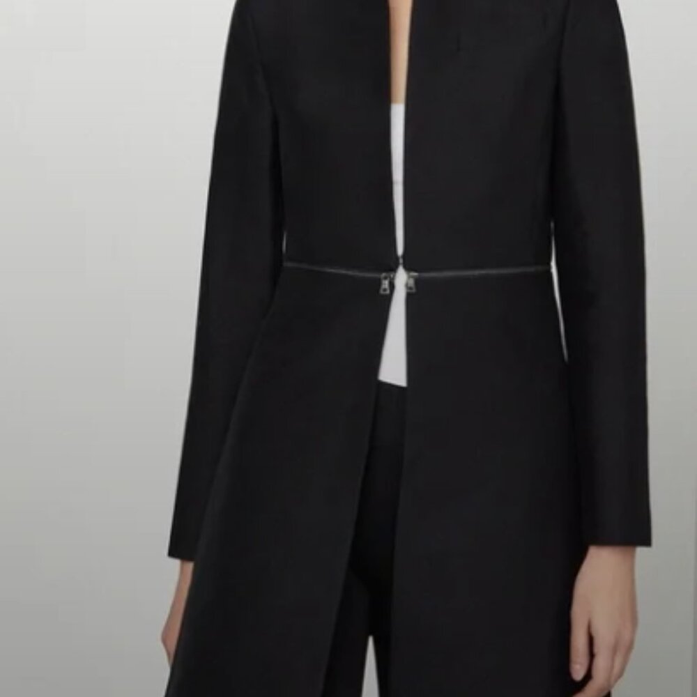 Black Linen/Silk Blend BCBGMaxAzria Blazer with Zippered Bolero sides